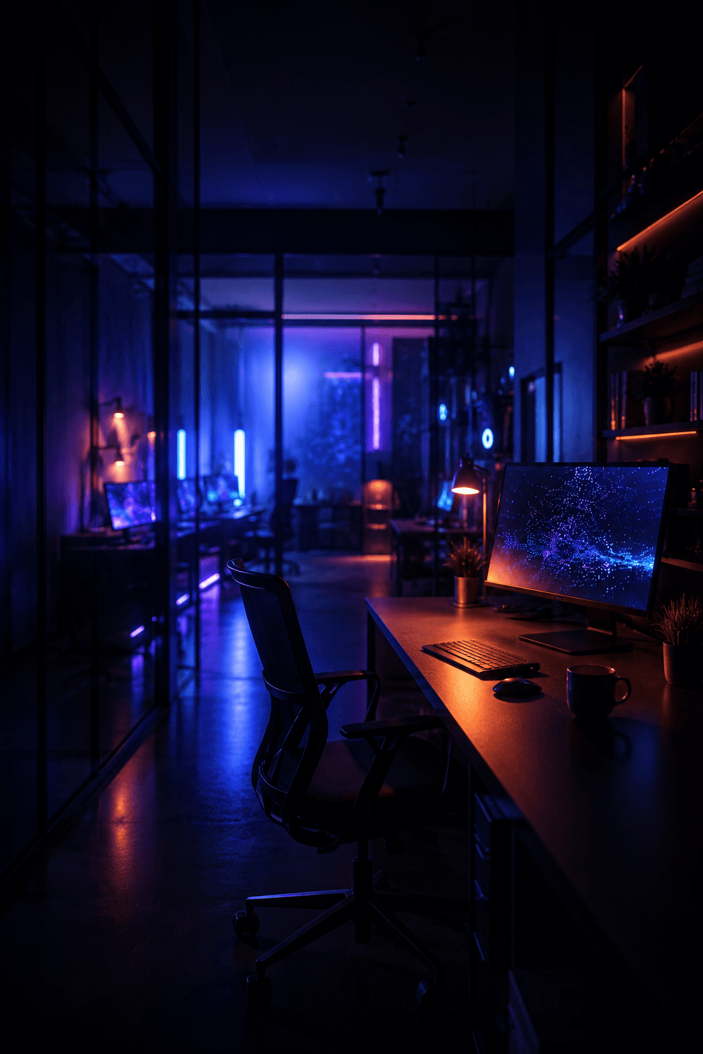 Fotografía de detalle del estudio con luz fría y composición estructurada